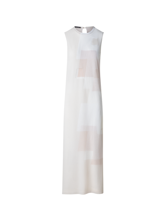 Designer Tube Knit Dress in Trapezoid Intarsia - multicolor - ecru - beige - white