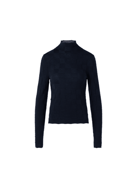 Designer Fitted Wool Sweater with 3D Dice Knit - navy