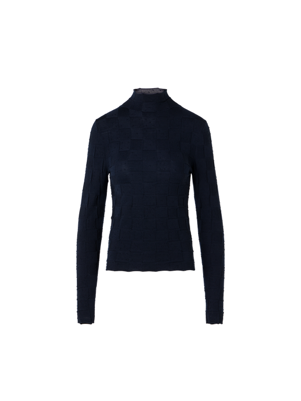 Designer Fitted Wool Sweater with 3D Dice Knit - navy