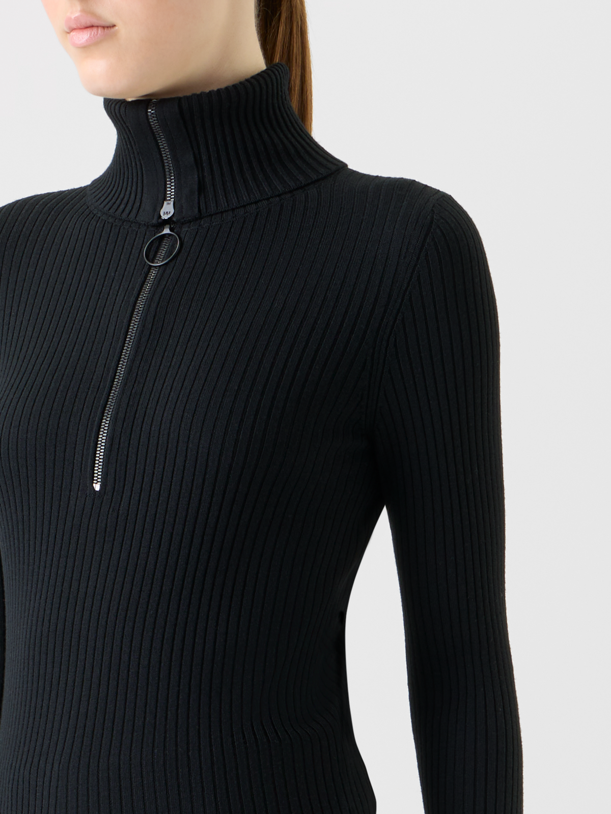 Designer Sailor Collar Merino Wool Rib Half-Zip Sweater - black - neutral #editorial
