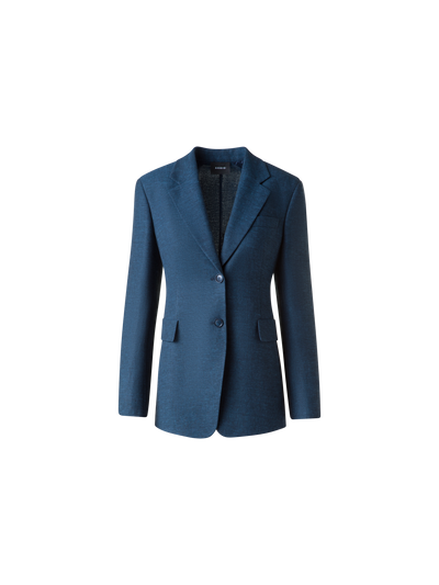 Designer Long Blazer in Linen Double-Face - blue