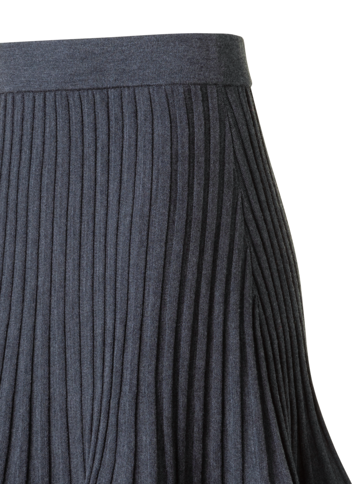 Designer Flared Merino Wool Rib Knit Mini Skirt - neutral - grey
