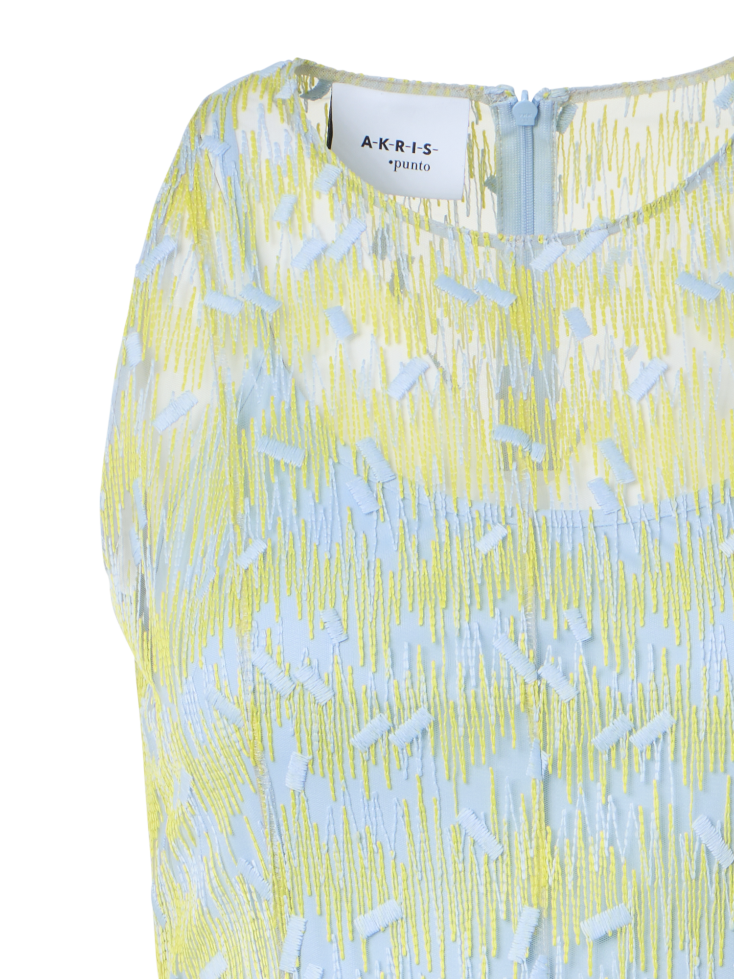 Designer Sheer Scribble Dot Embroidered Flared Midi Dress - blue - yellow