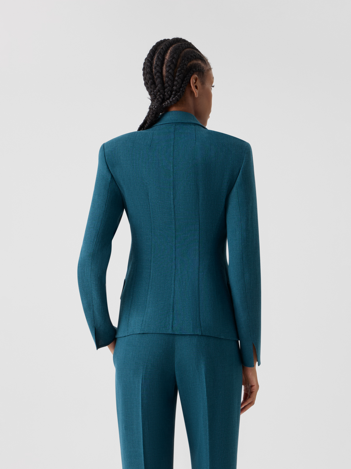 Designer Hannah Fitted Double-Breasted Linen Wool Jacket - green