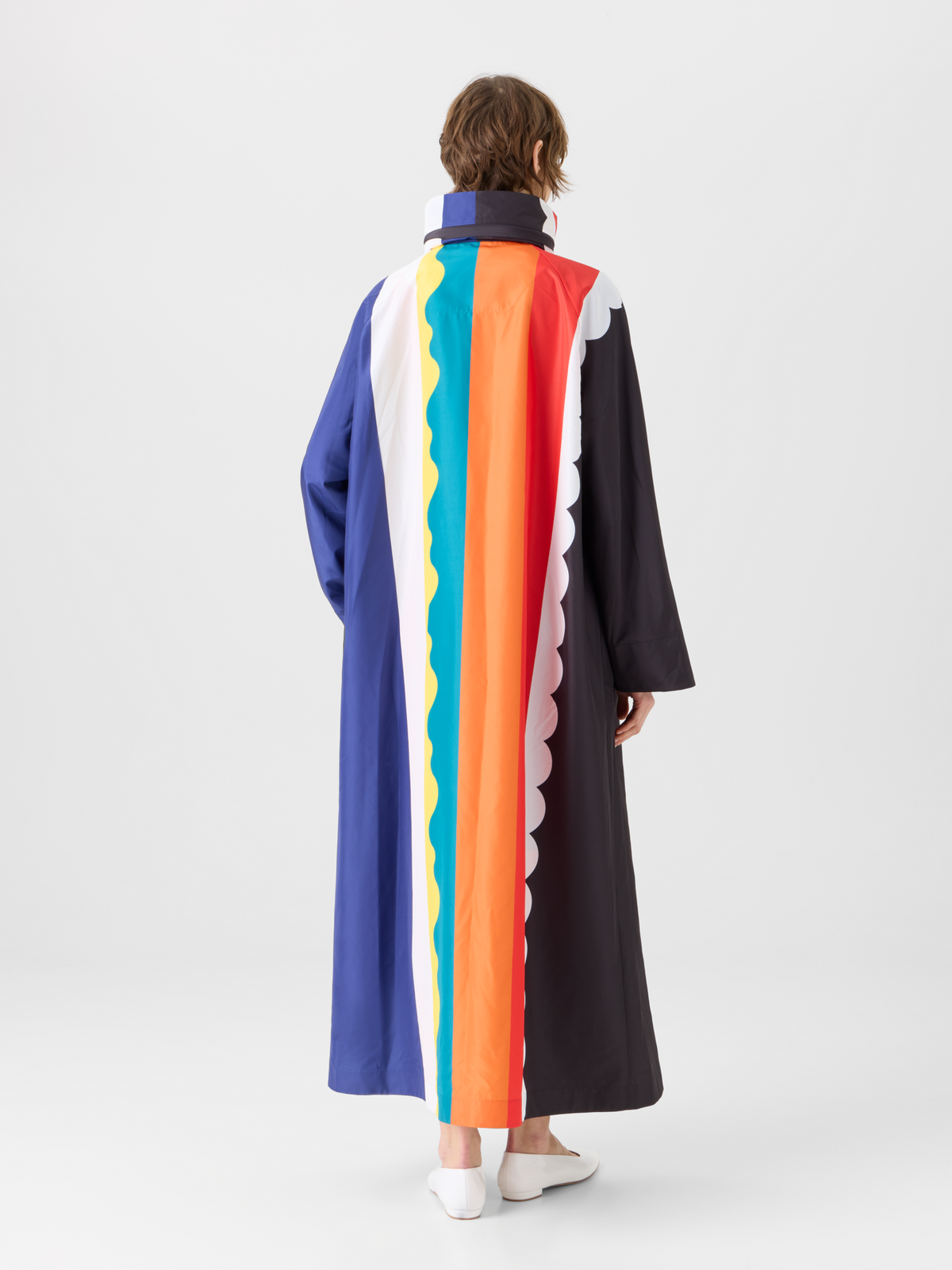 Designer Ivano Taffeta Maxi Coat with Paravent Print - multicolor