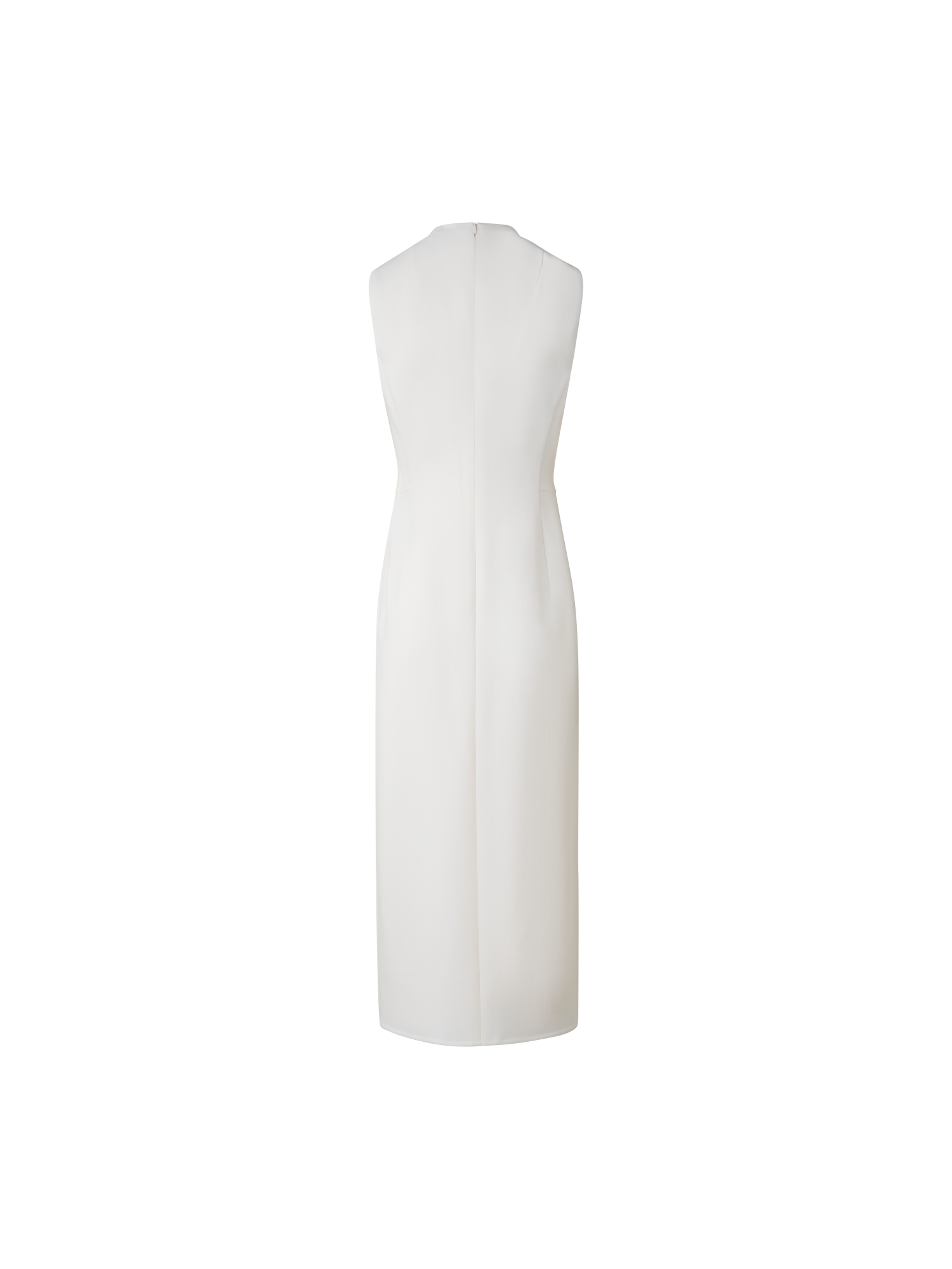 Designer V-Neck Midi Sheath Dress in Wool Double-Face - ecru - white
