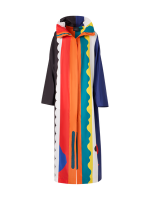 Designer Ivano Taffeta Maxi Coat with Paravent Print - multicolor