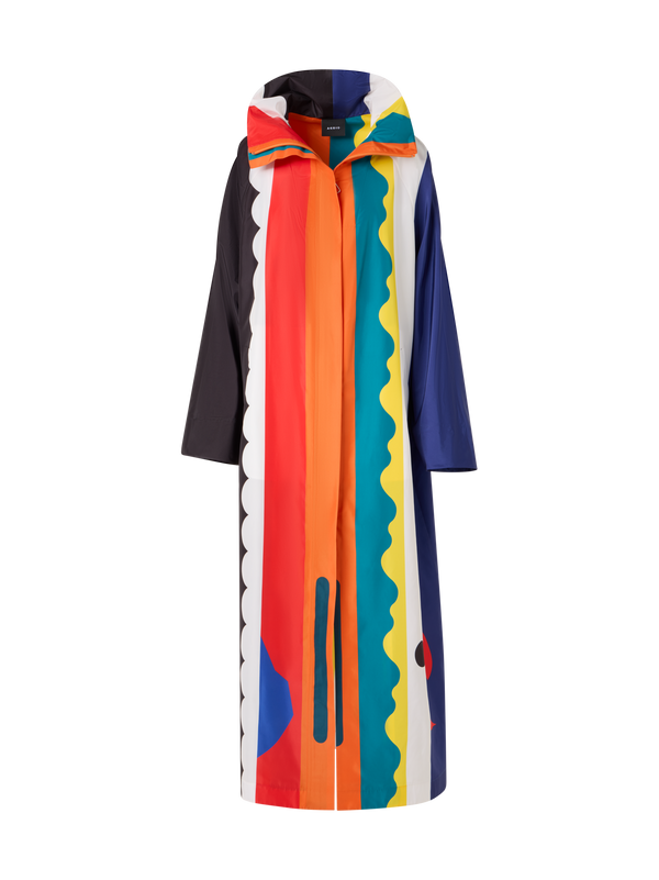 Designer Ivano Taffeta Maxi Coat with Paravent Print - multicolor