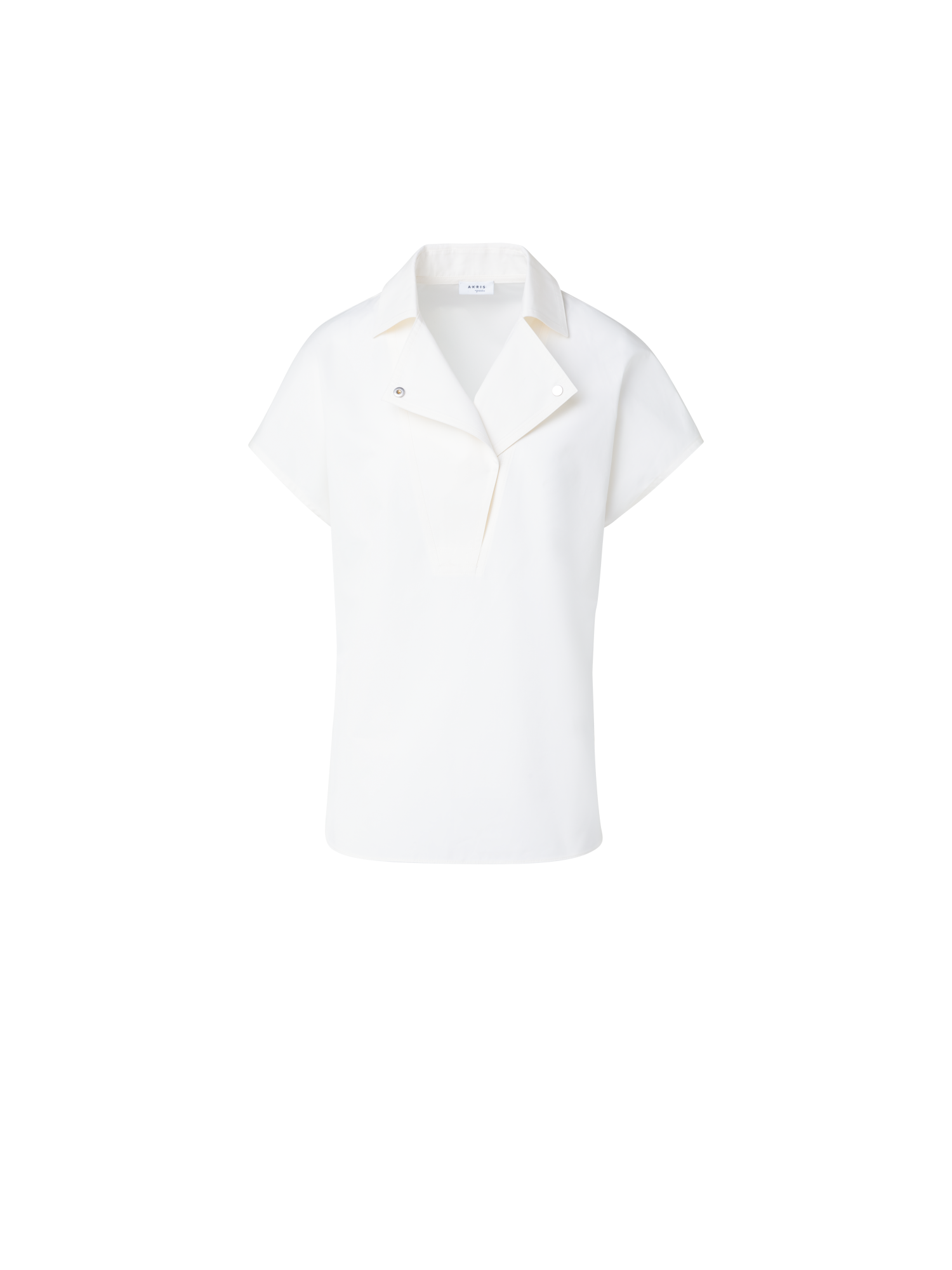 Designer Cotton Blouse with Biker Collar - ecru - white