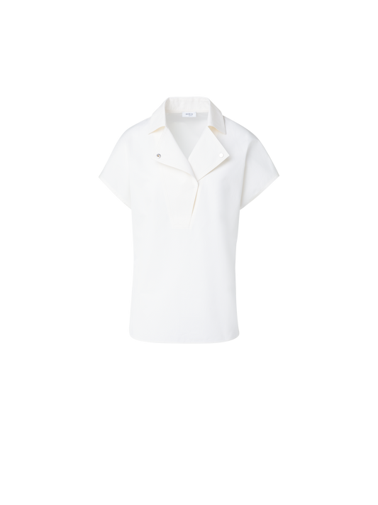 Designer Cotton Blouse with Biker Collar - ecru - white