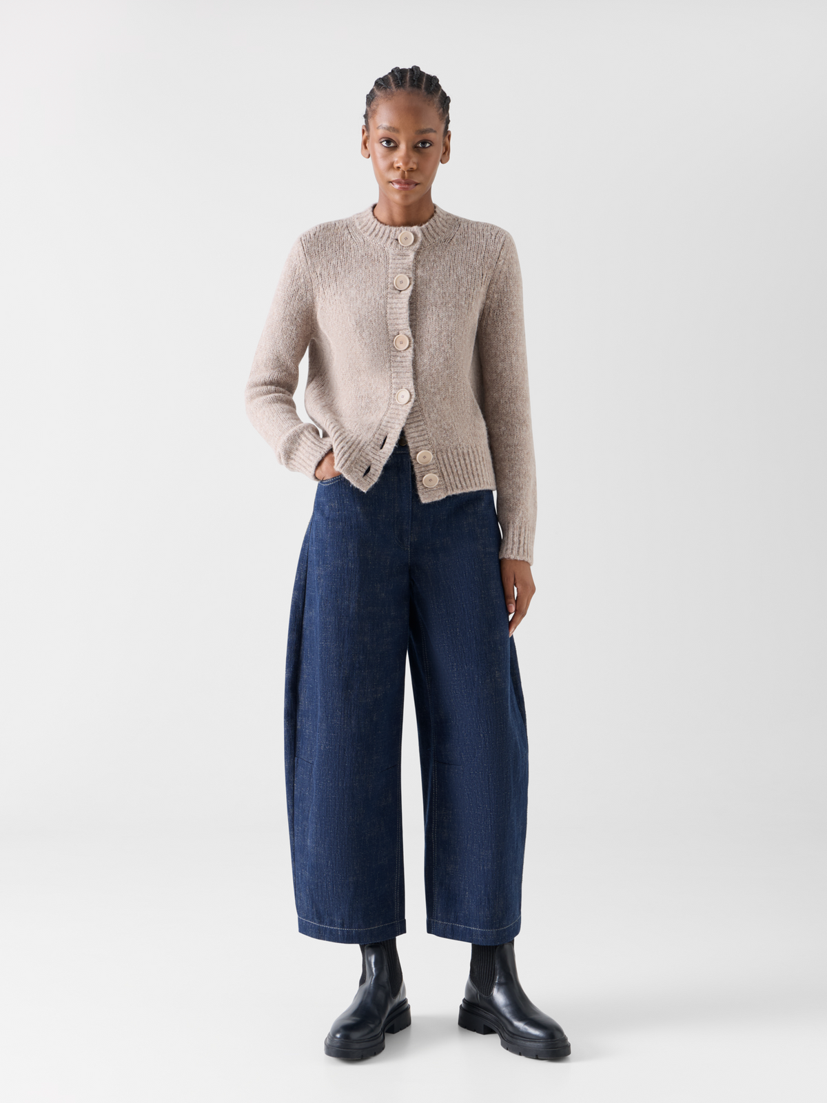 Designer Knit Cardigan in Fluffy Alpaca - beige 
