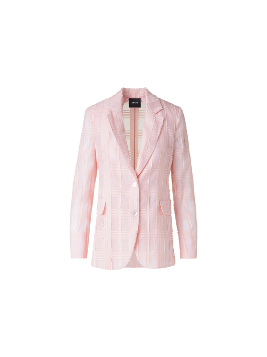 Designer Long Blazer Jacket in Sheer Cotton Plaid - pastel - pink