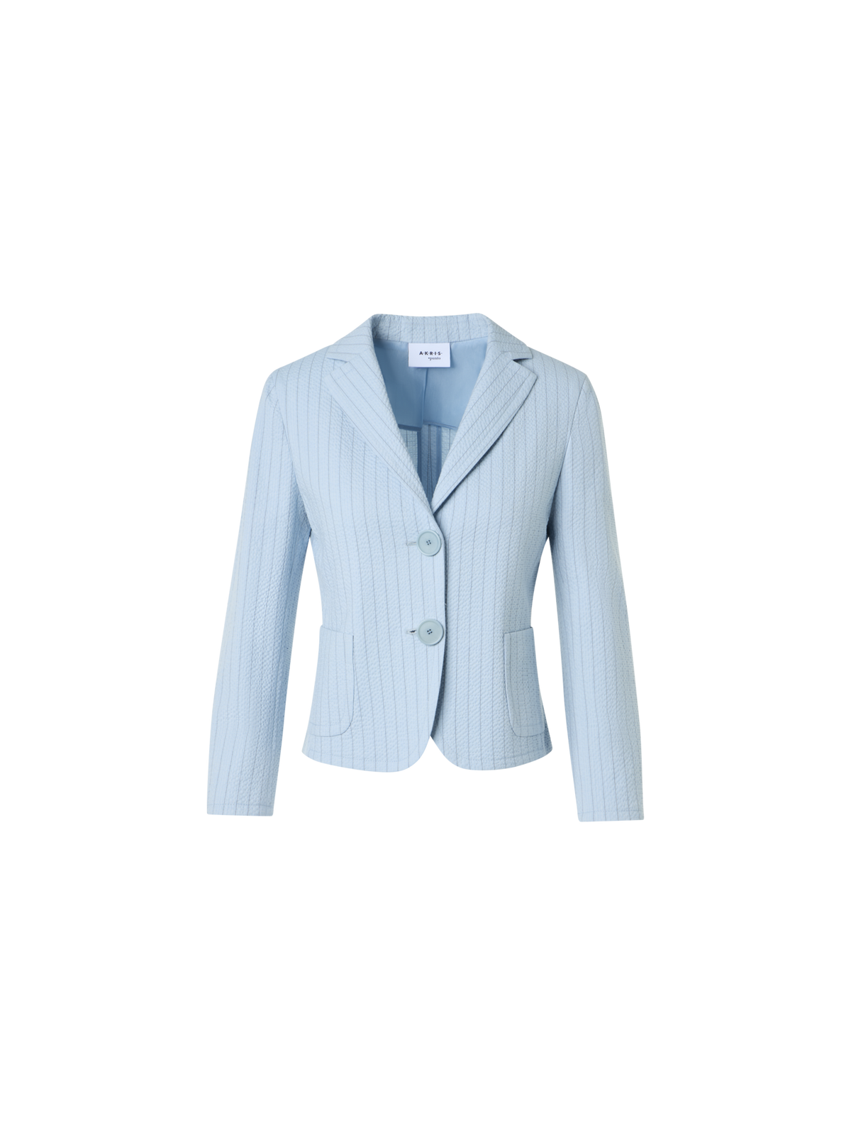 Designer Fitted Cotton Stripe Seersucker Lapel Jacket - blue