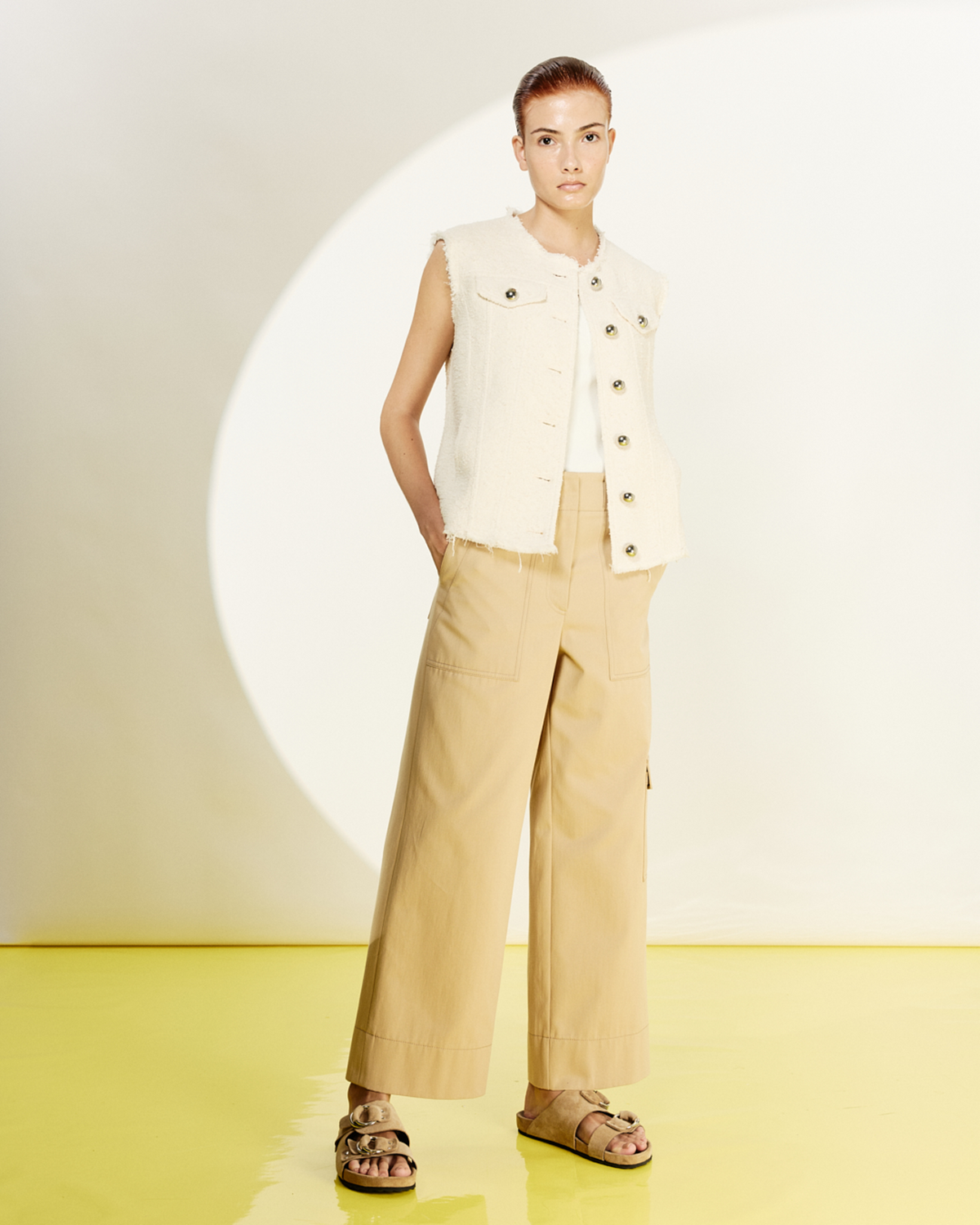 Designer Oversize Gilet in Summer Bouclé Cotton - ecru #editorial