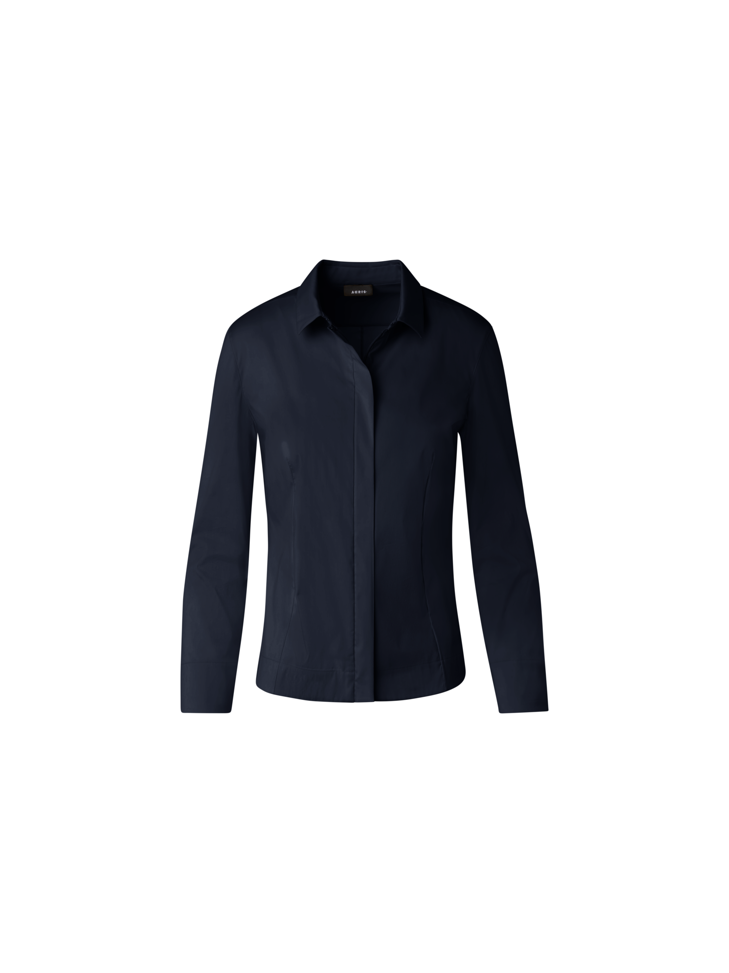 Designer Tailored Stretch Cotton Poplin Blouse - navy - blue