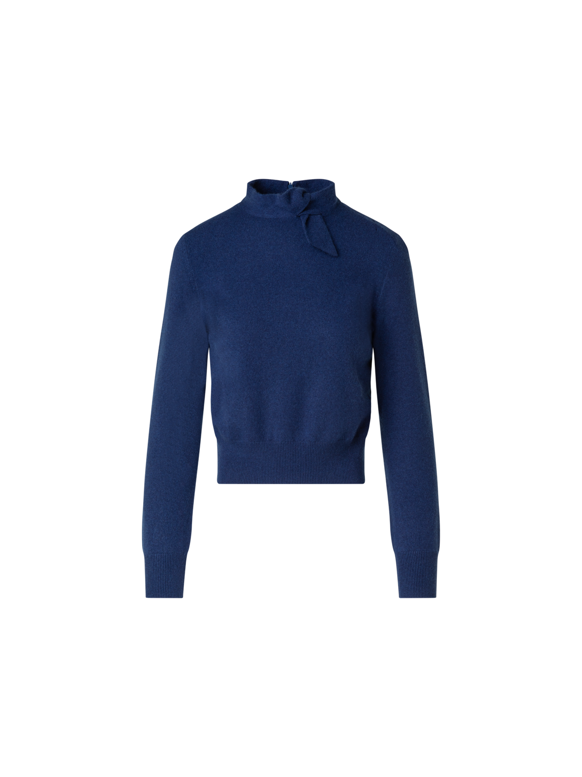 Designer Short Cashmere Pullover With Knot Detail - blue