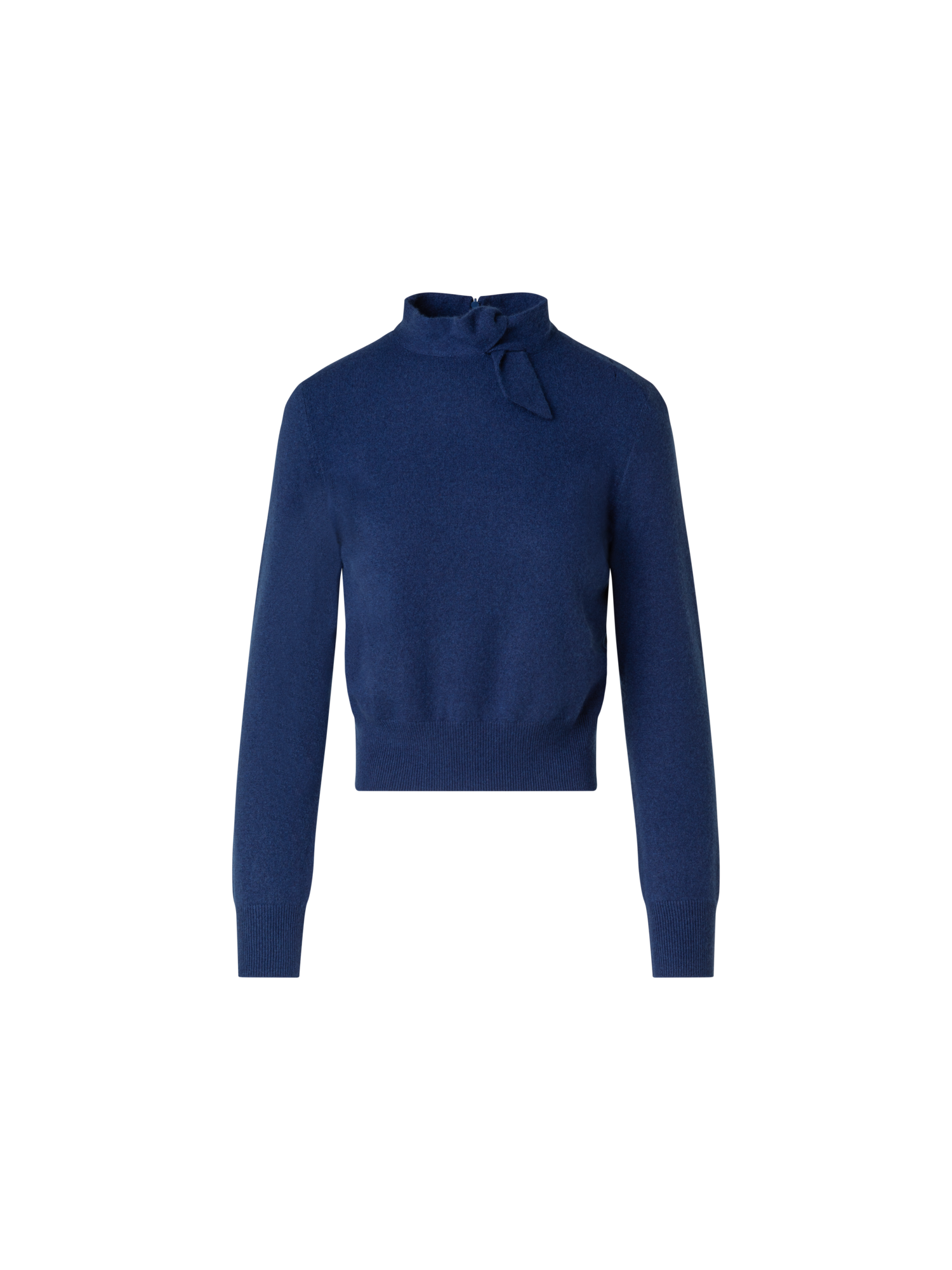 Designer Short Cashmere Pullover With Knot Detail - blue