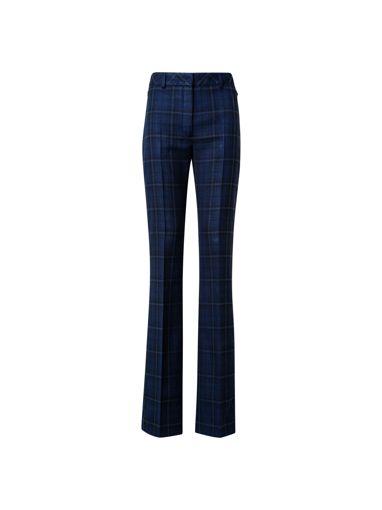 Designer Slight Bootcut Silk Cotton Check Pants - navy - blue