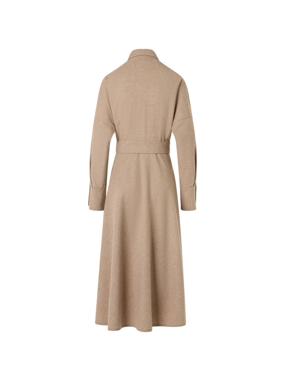 Designer Flared Wool Flannel Midi Dress - beige