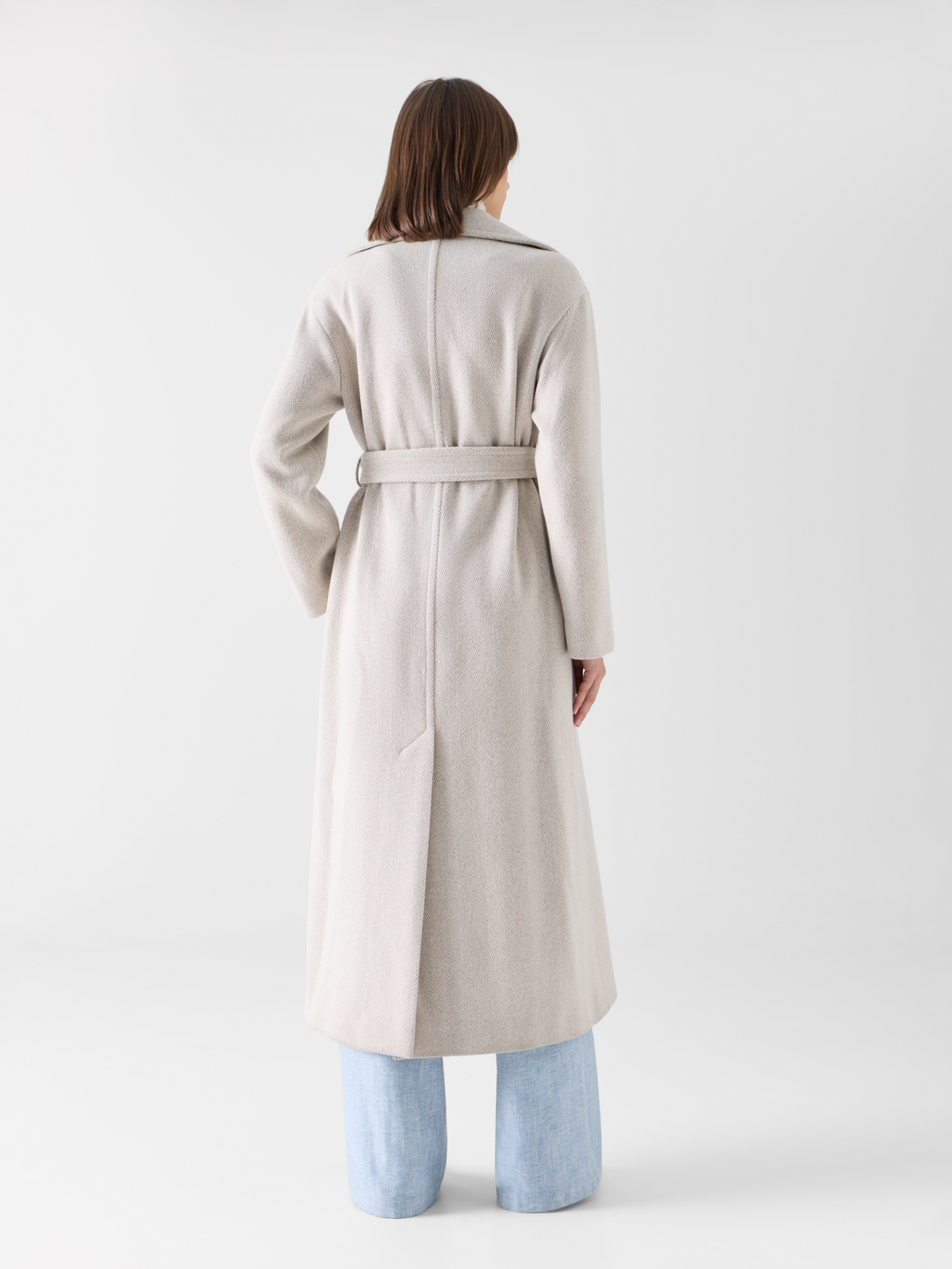 Designer Herringbone Wool-Blend Maxi Coat - beige 