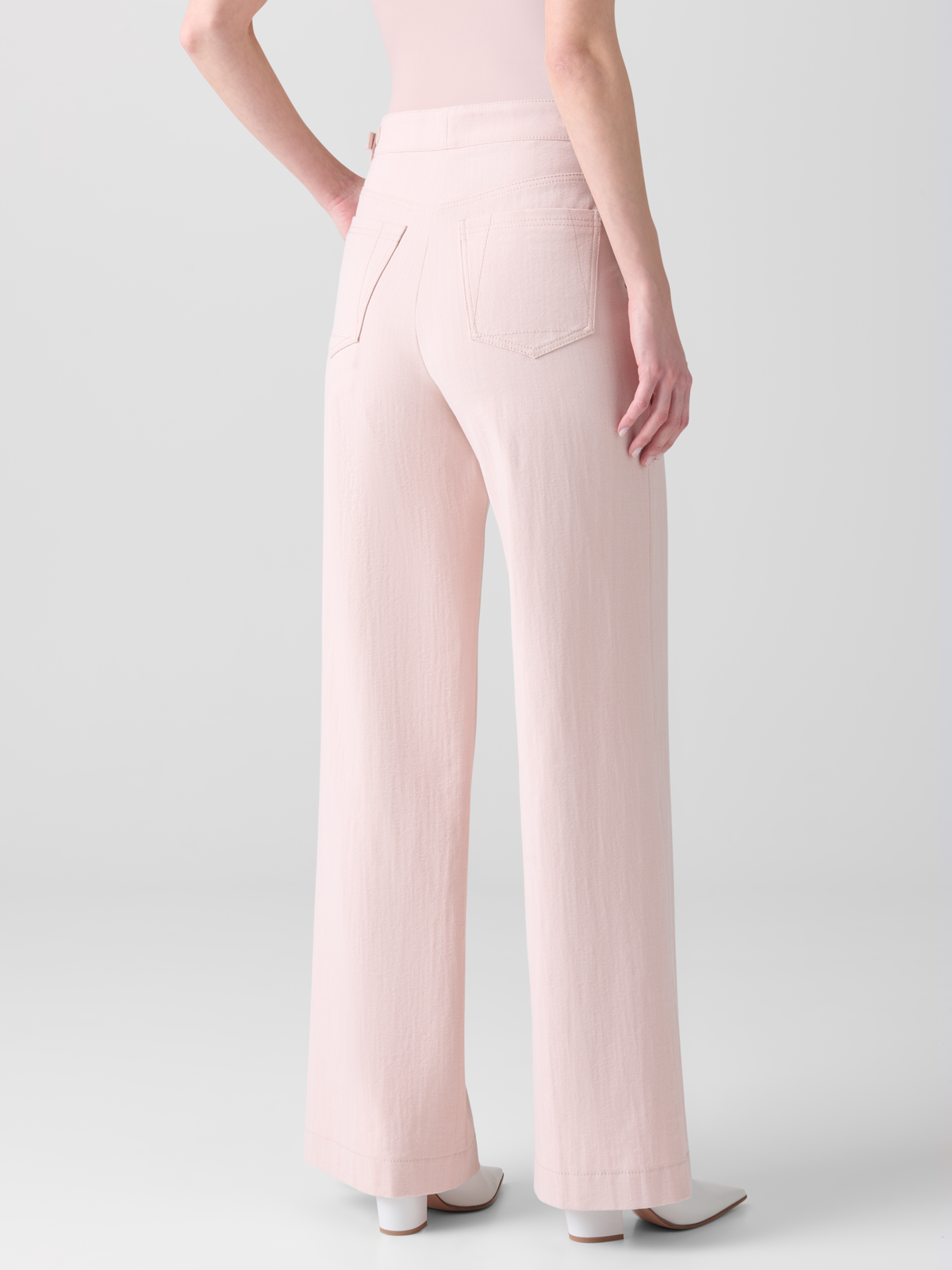 Designer Wide Cotton Denim Stretch Pants - pastel - pink #editorial