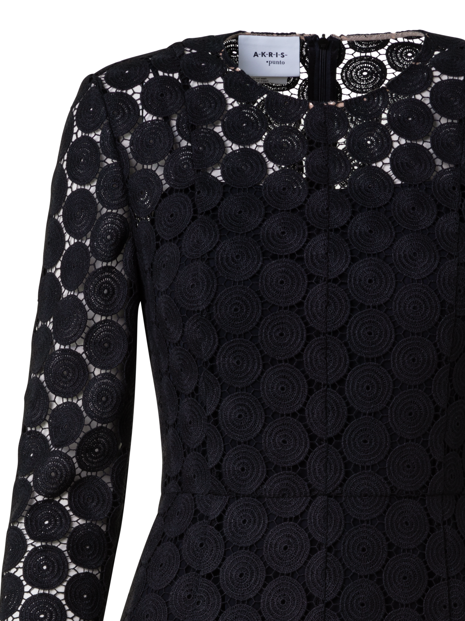 Designer Fit and Flare Dress in Dot Embroidery - black