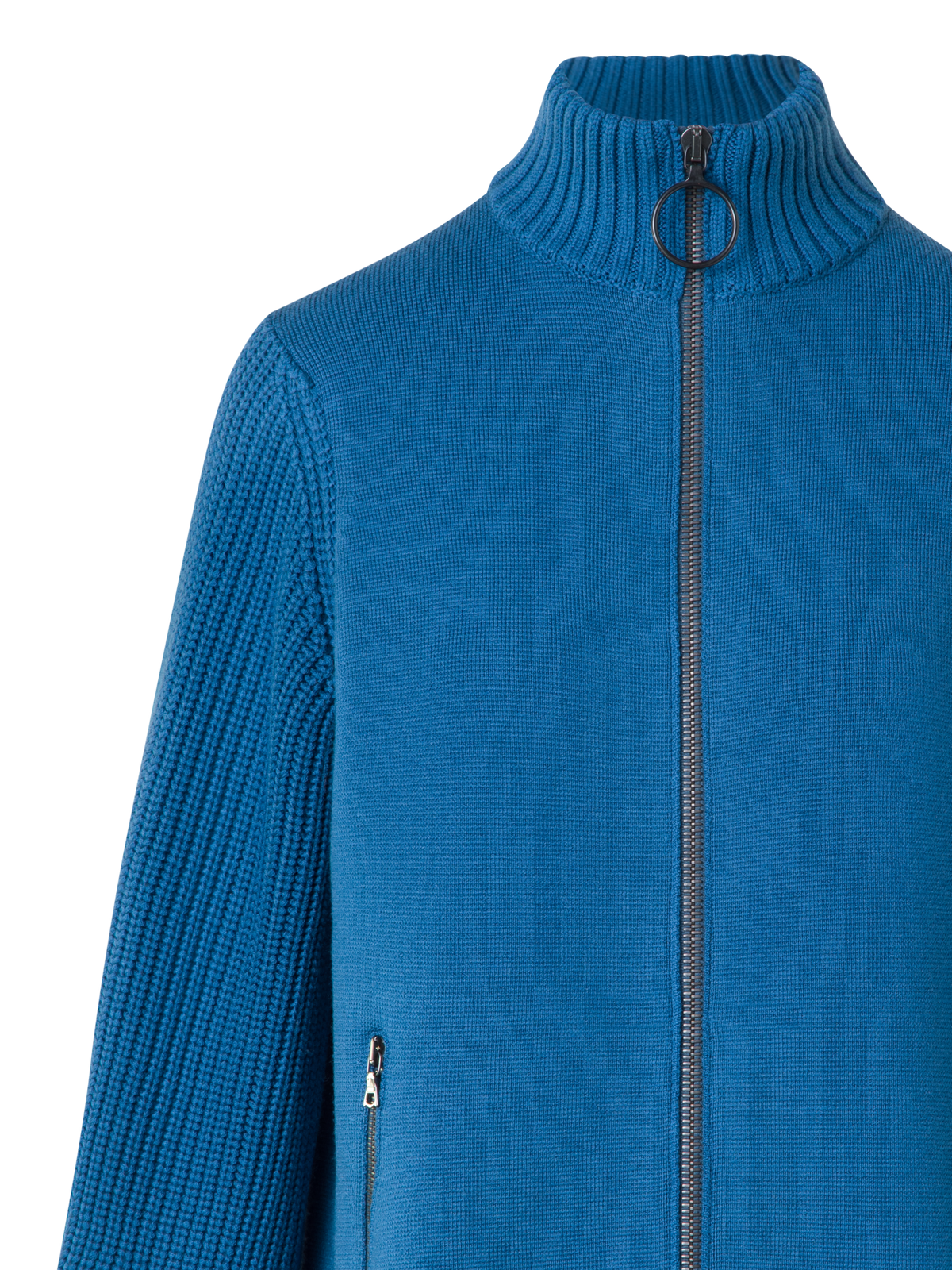 Designer Long Merino Knit Cardigan with Chunky Sleeves - blue