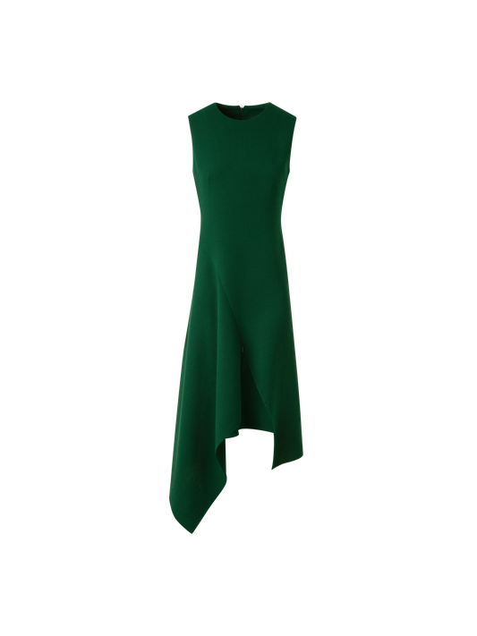 Designer Asymmetrical Dress in Wool Double-Face - green