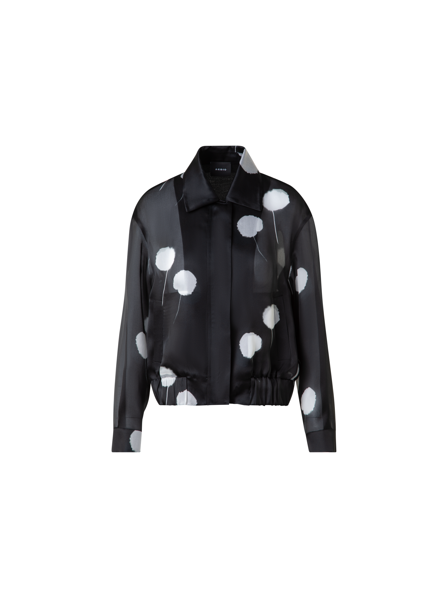 Designer Bomber Jacket in Silk with Dandelion Print - black - multicolor