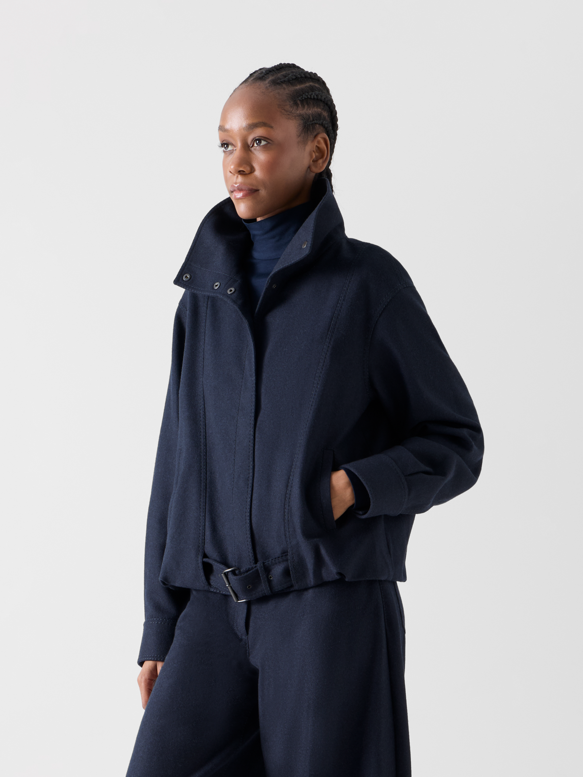 Designer Blouson in Heavy Wool Flannel - blue - navy #editorial