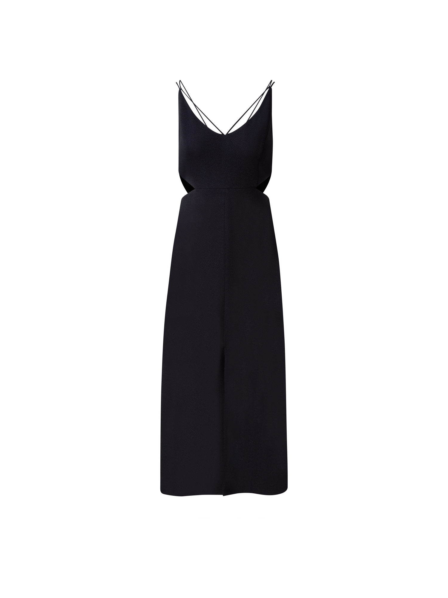 Designer Midi Dress with Side Cut Outs - black
