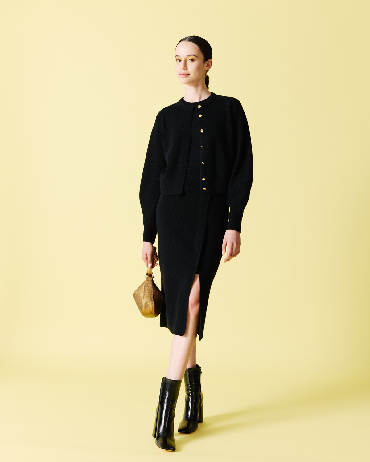 Designer Ribbed Cashmere Knit Skirt - black #editorial