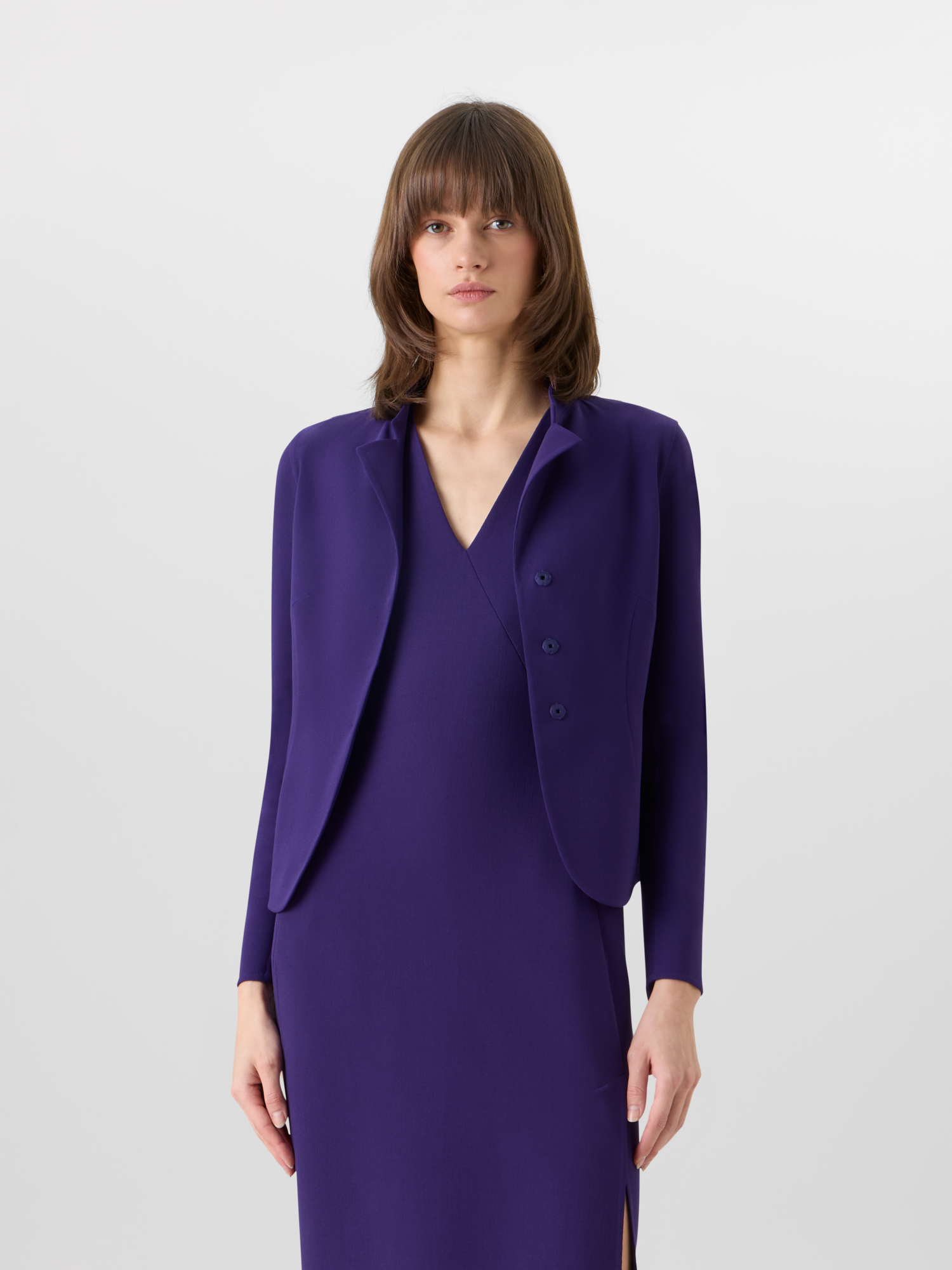 Designer Hamer Short Jacket in Bi-Stretch Wool Double-Face - purple 
