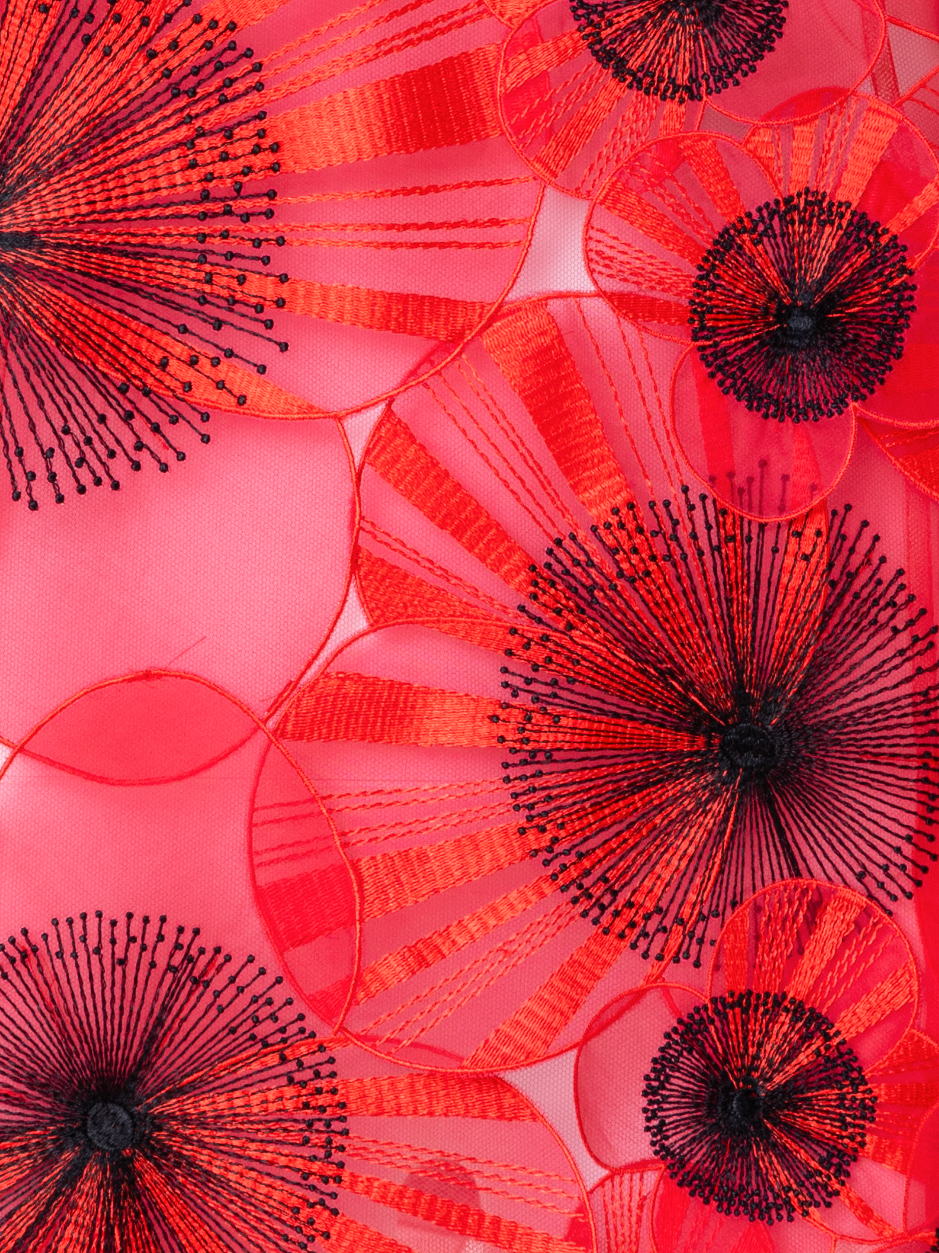 Designer Short Open Back Dress with Poppy Embroidery - red