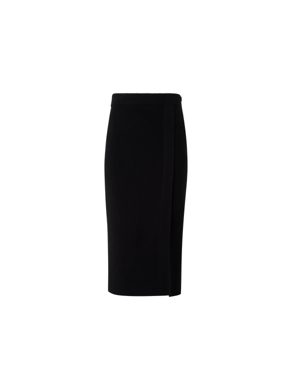 Designer Ribbed Cashmere Knit Skirt - black