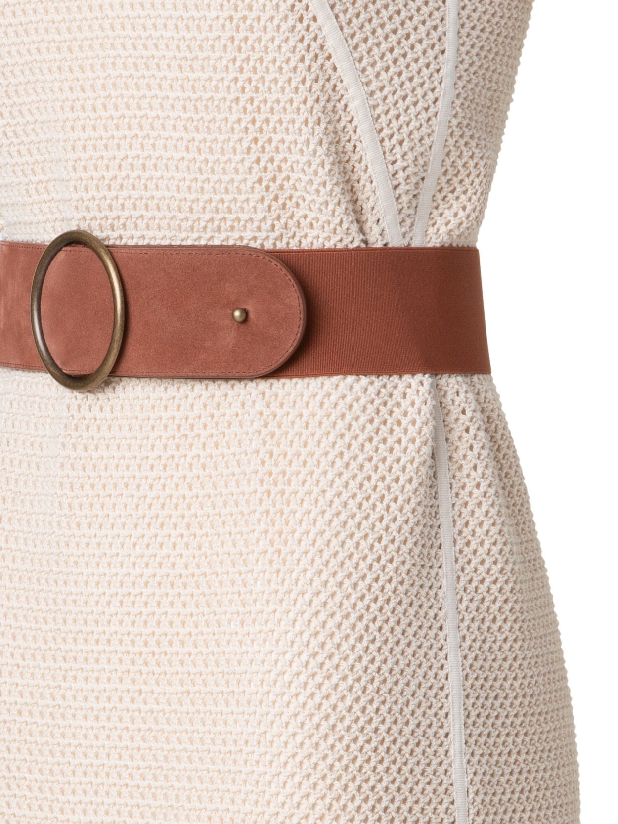 Designer Midi Dress in Cotton Mesh with Fringes - neutral - pastel - beige