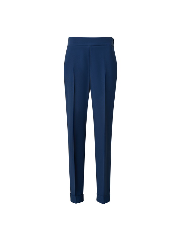 Designer Tapered Crêpe Pants with Elastic Back - blue