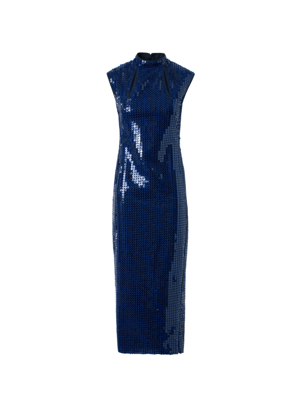 Designer Wool Stretch Double-Face Sheath Dress - navy - blue