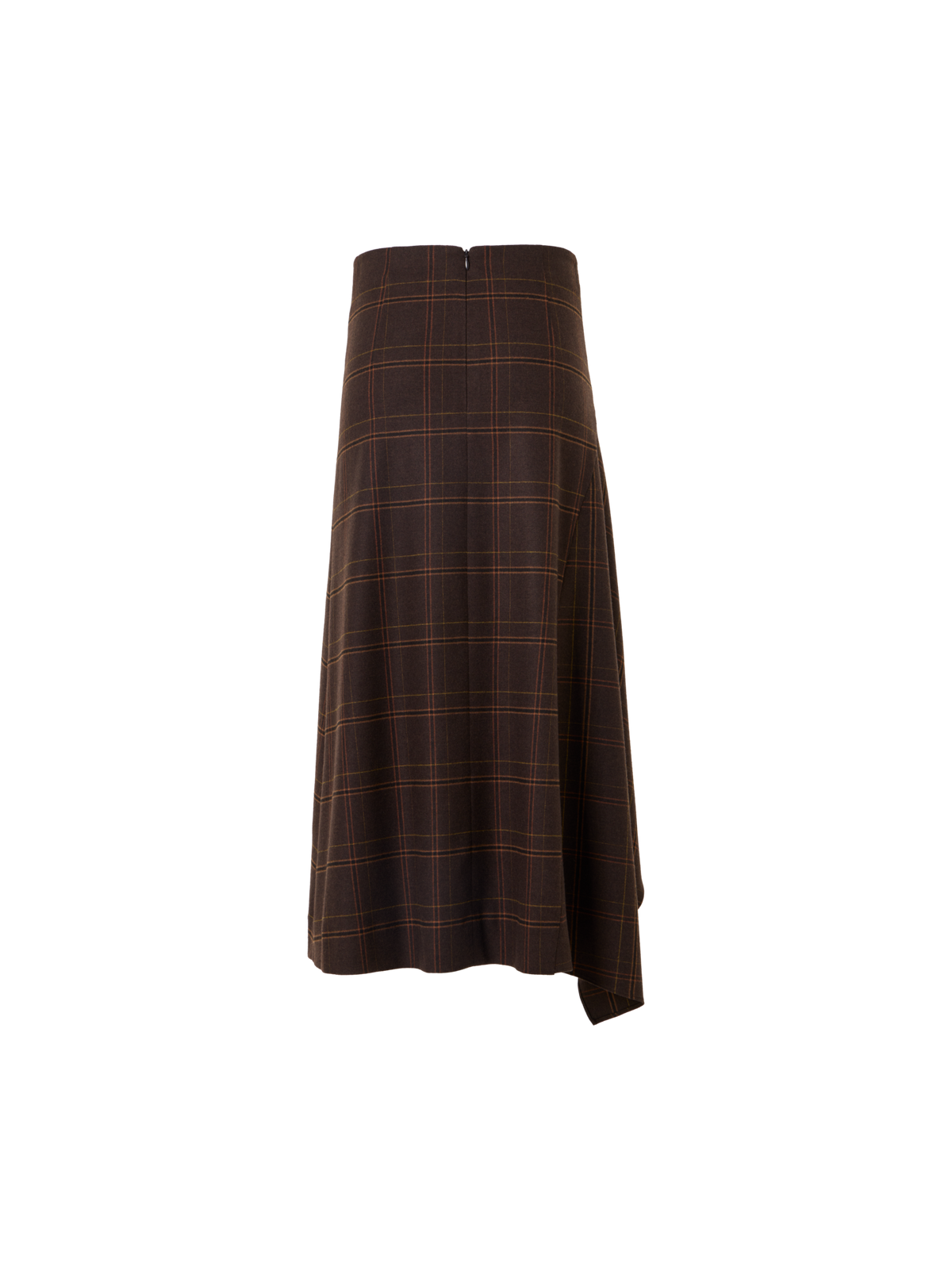 Designer Midi Skirt in Check Flannel with Handkerchief Hem - brown