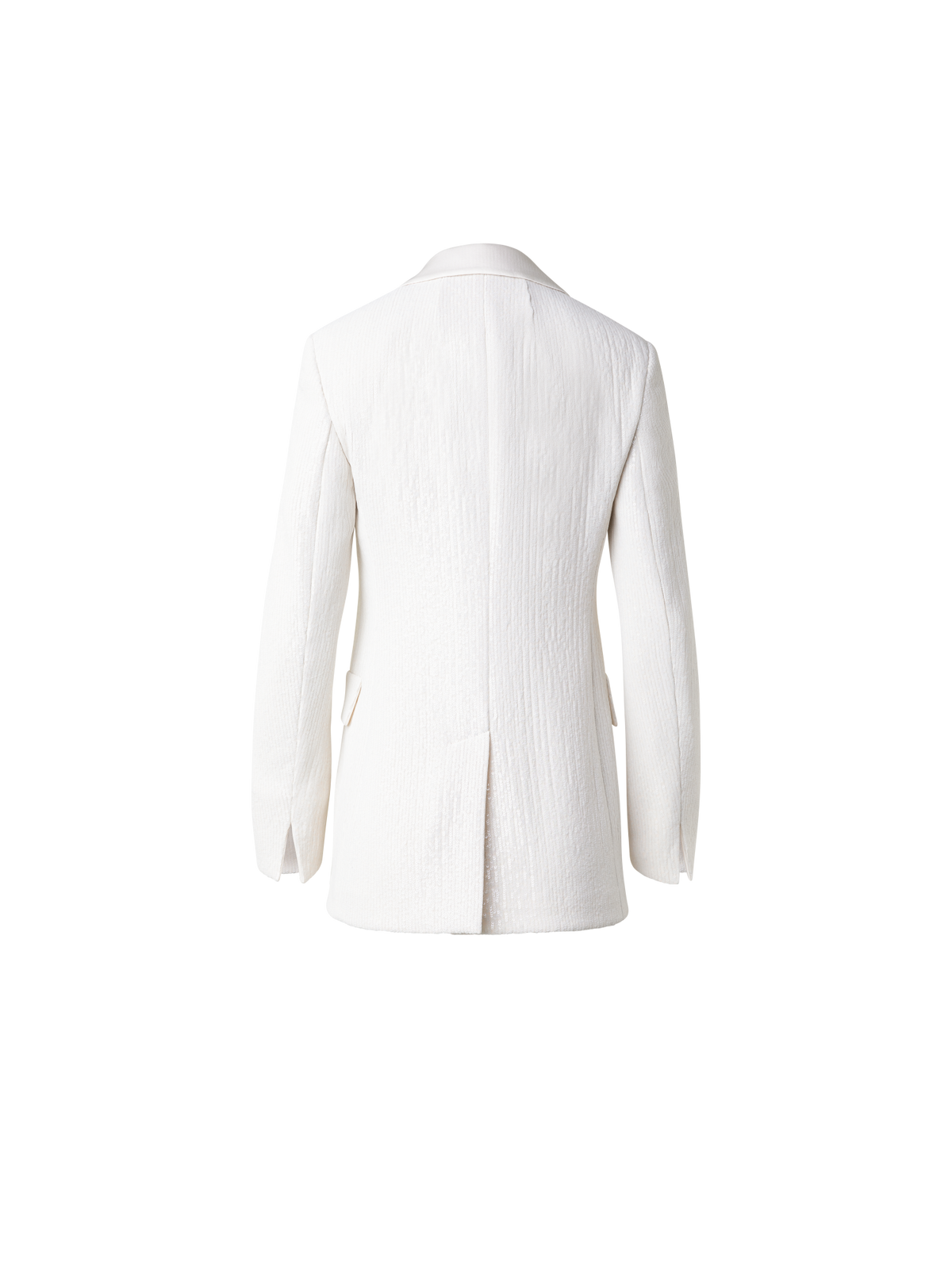 Designer Sequined Tuxedo Jacket with Satin Lapel - ecru - white