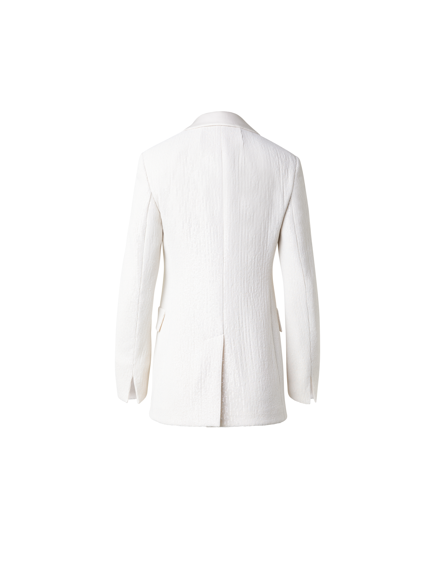 Designer Sequined Tuxedo Jacket with Satin Lapel - ecru - white