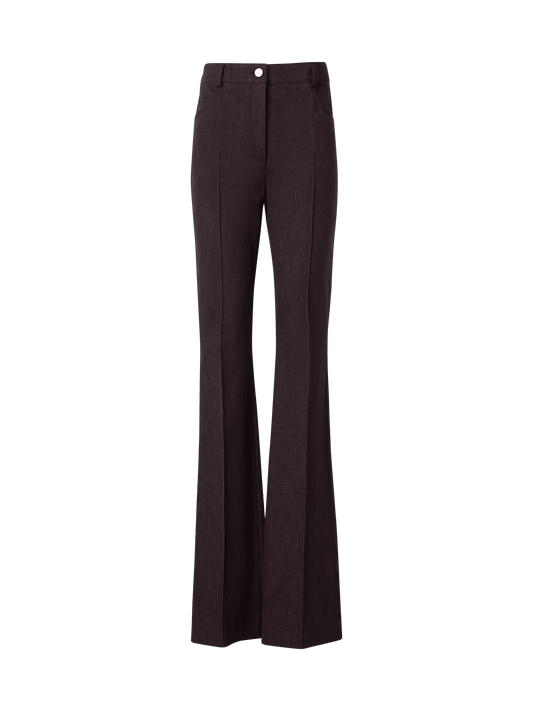 Designer Bootcut Pants in Cotton Denim Stretch - brown