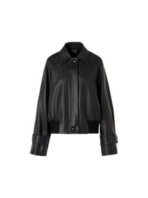 Designer Oversize Nappa Leather Blouson with Knitted Hem - black