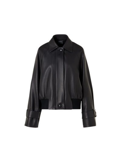 Designer Oversize Nappa Leather Blouson with Knitted Hem - black