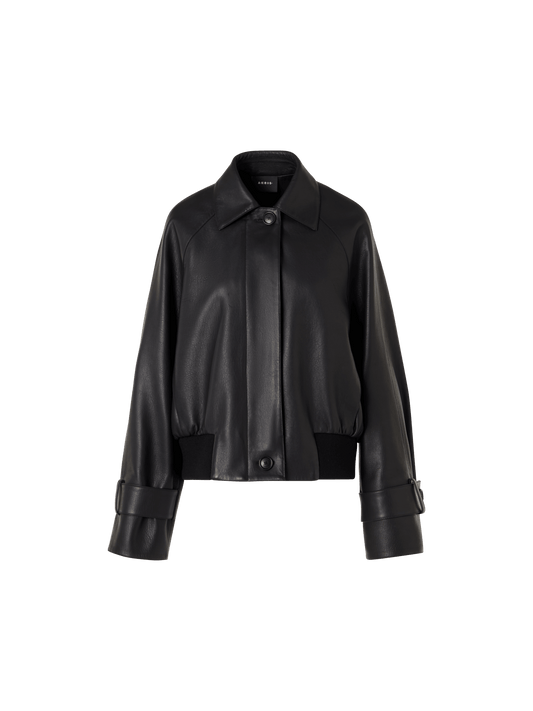 Designer Oversize Nappa Leather Blouson with Knitted Hem - black