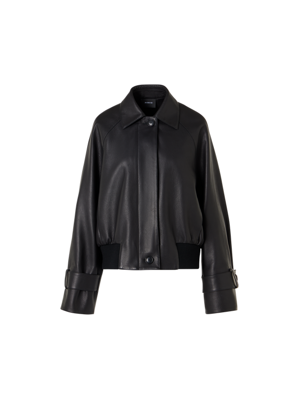 Designer Oversize Nappa Leather Blouson with Knitted Hem - black