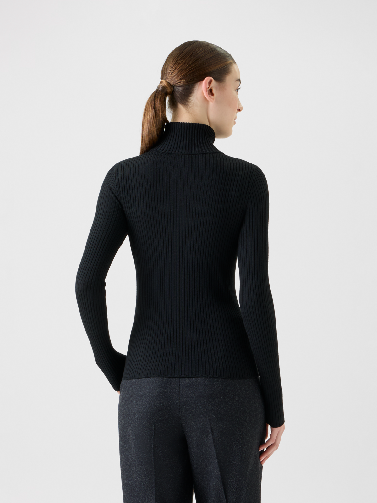 Designer Sailor Collar Merino Wool Rib Half-Zip Sweater - black - neutral #editorial
