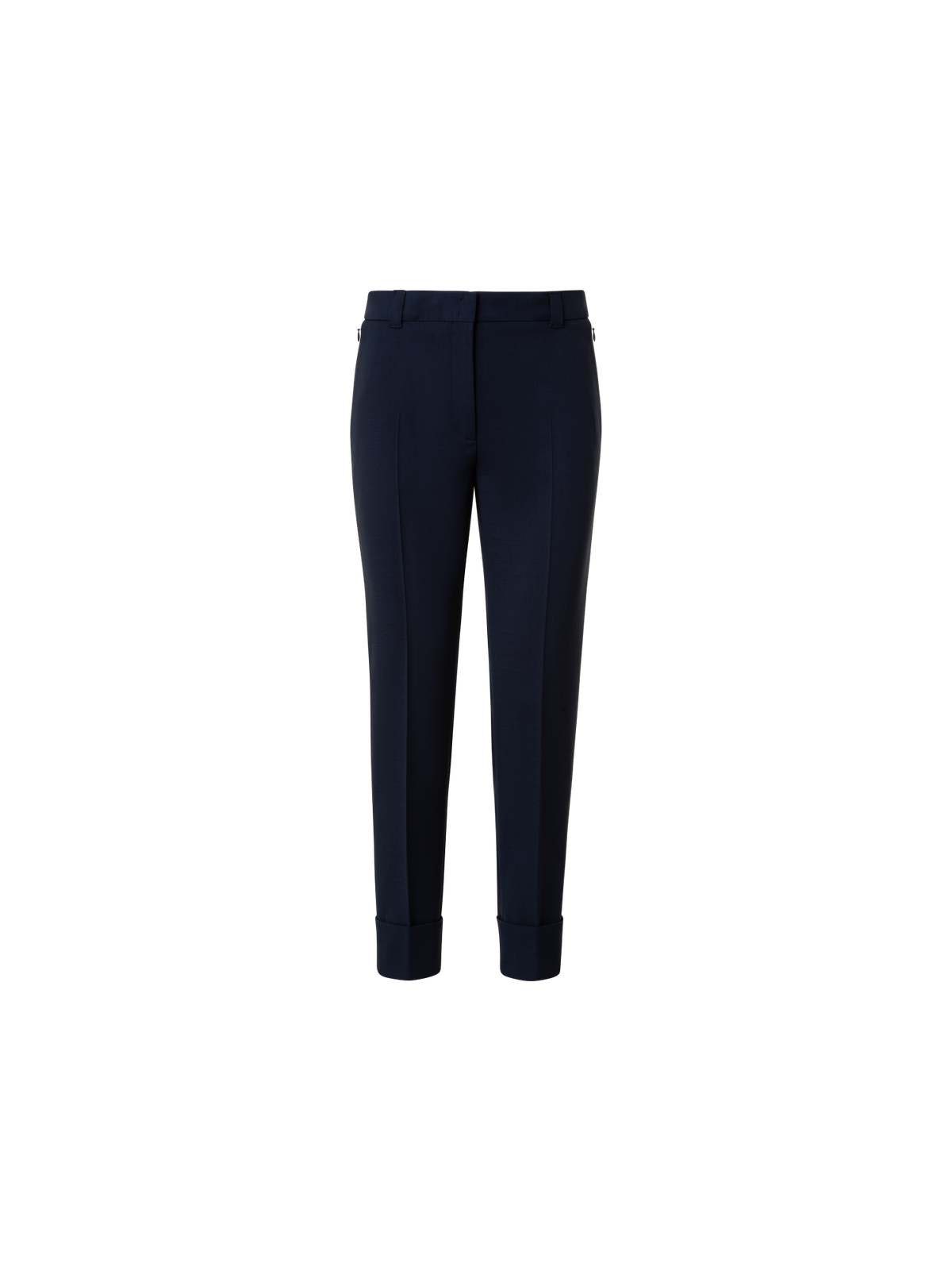 Designer Cropped Tapered Wool Double-Face Pants - navy - blue