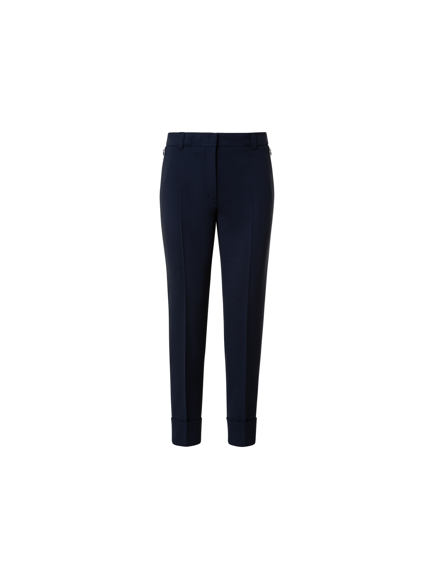 Designer Cropped Tapered Wool Double-Face Pants - navy - blue