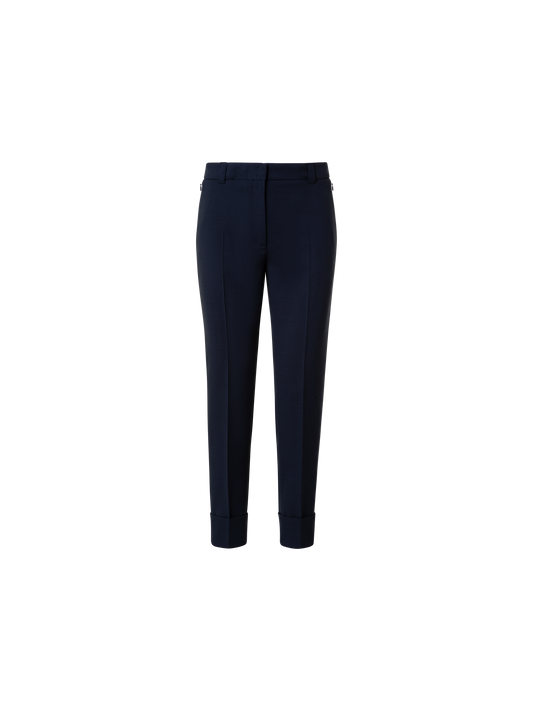 Designer Cropped Tapered Wool Double-Face Pants - navy - blue
